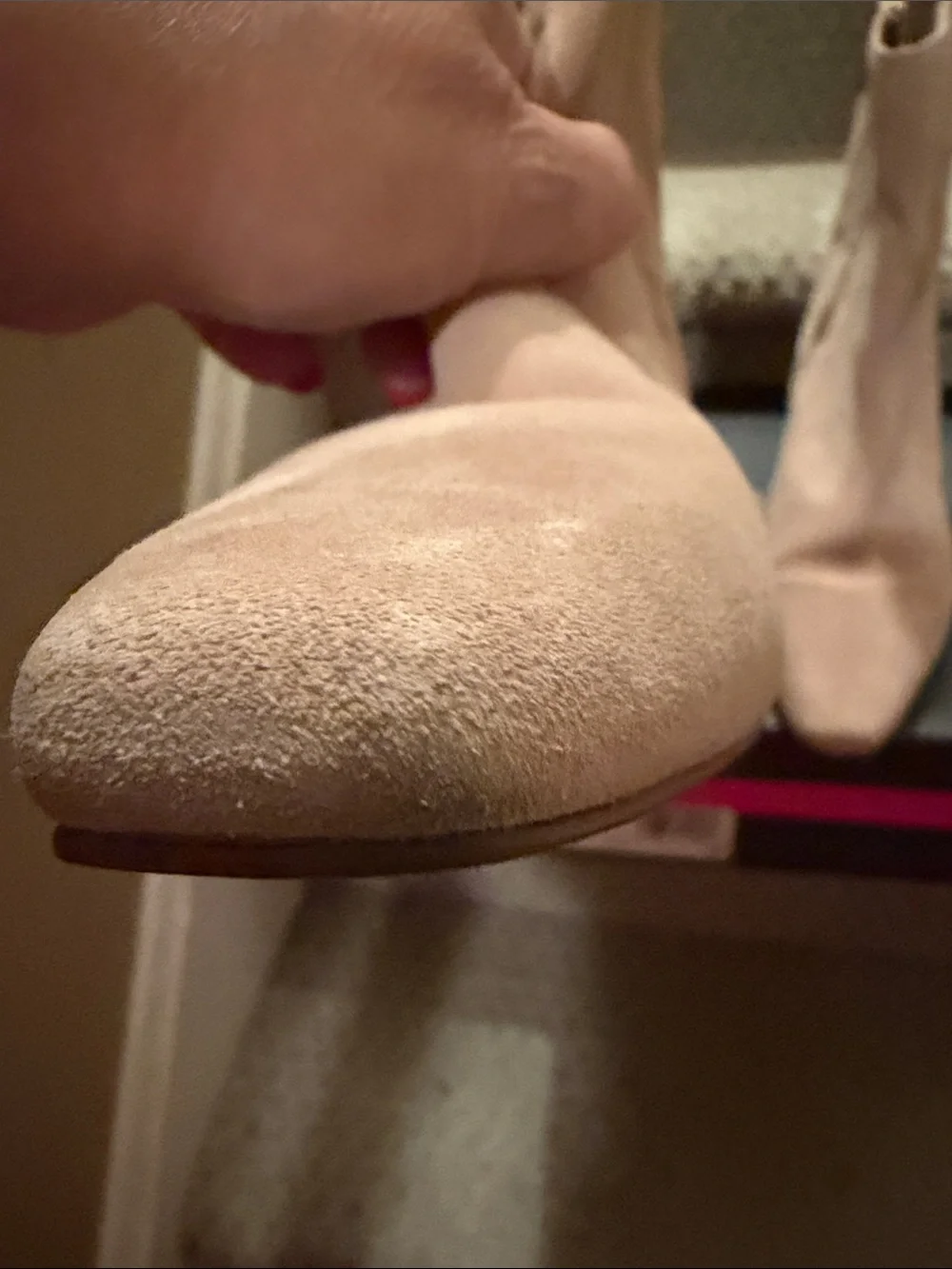 Vince Camuto Beige  Suede Almond-Toe Ankle Boots